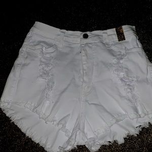 White Distressed Ripped Jean Shorts